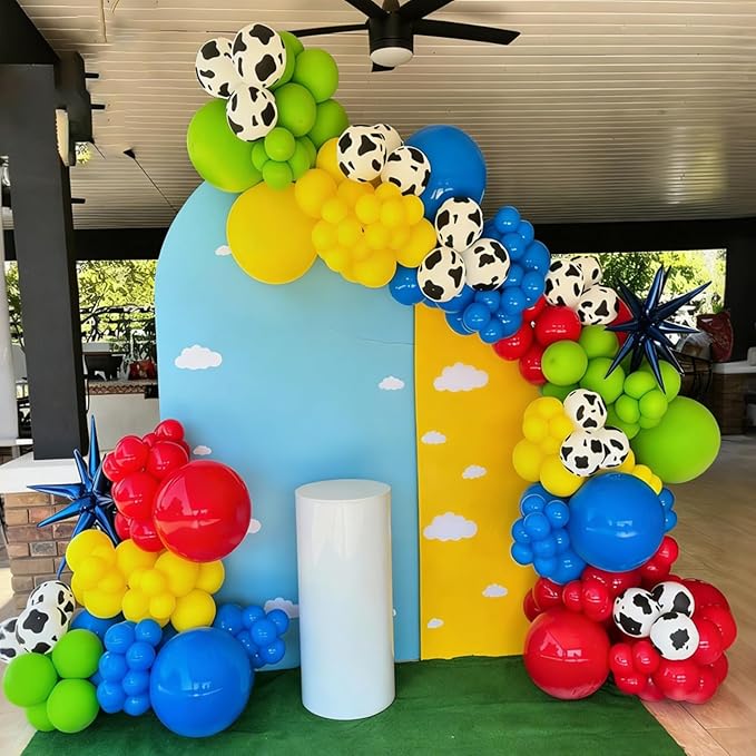 YMSZ Cow Print Balloons Arch Kit, 134pcs Red Blue Yellow Green Balloons with Cow Print Balloons for Boys Girls Birthday Baby Shower Party Decorations
