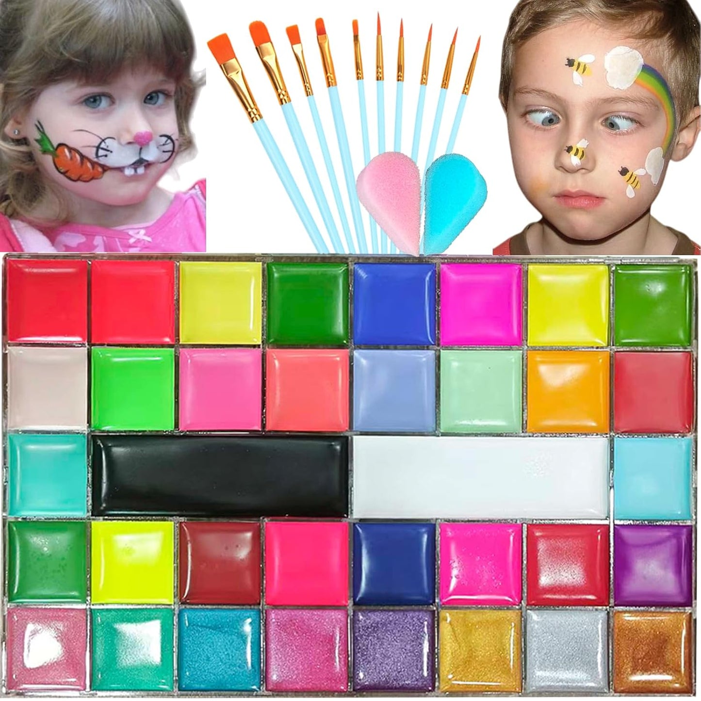 Face Body Paint Oil Palette,36 Colors Professional Flash Non Toxic Safe Tattoo Halloween FX Party Artist Fancy Makeup Painting Kit For Kids and Adult