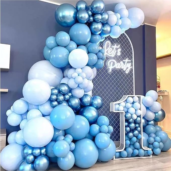 MEBAY Blue Balloons Garland Arch Kit, 147 Pcs Metallic Macaron Light Blue and Confetti Silver Balloons for Baby Shower Birthday Wedding Ocean Themed Party Background Decoration