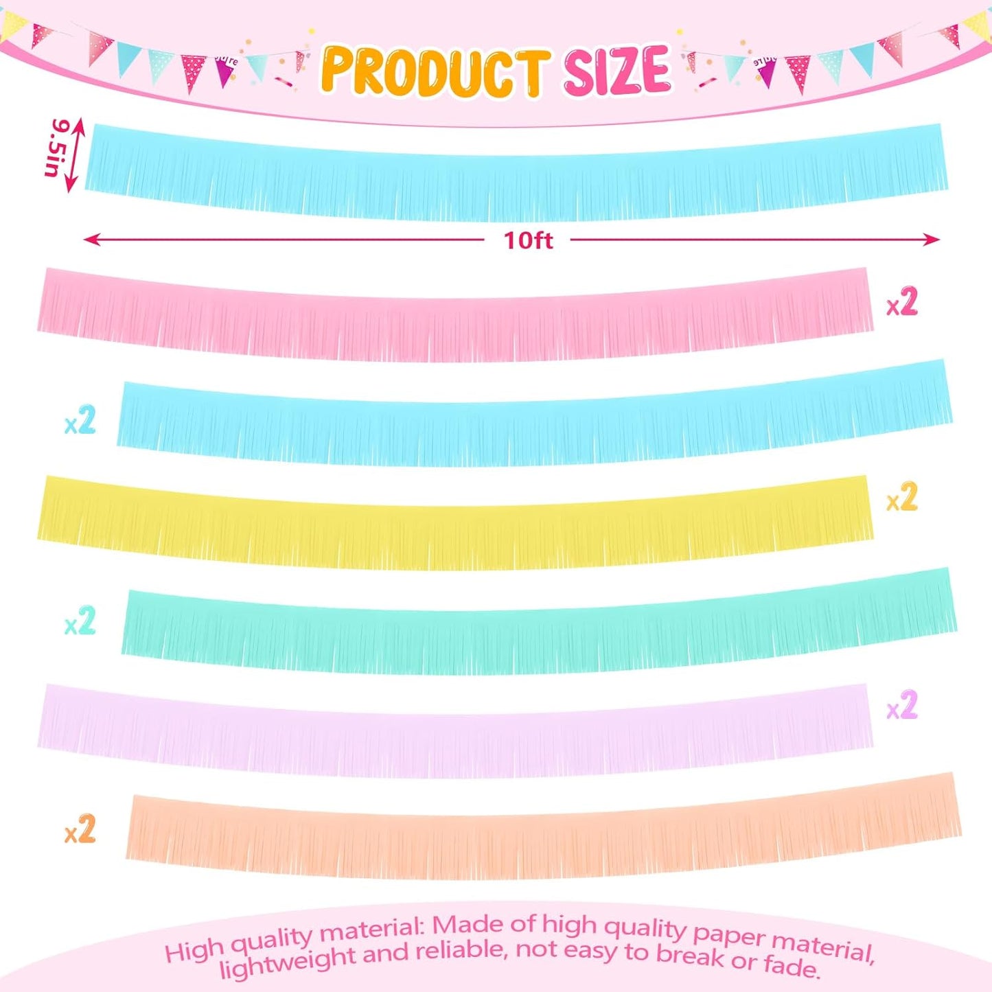 Taiyin 12 Pack 120 Feet Macaron Fringe Garland Tissue Pastel Paper Fringe Tassel Party Garland Wall Hanging Banner Backdrop Streamers for Wedding Birthday Autumn Thanksgiving