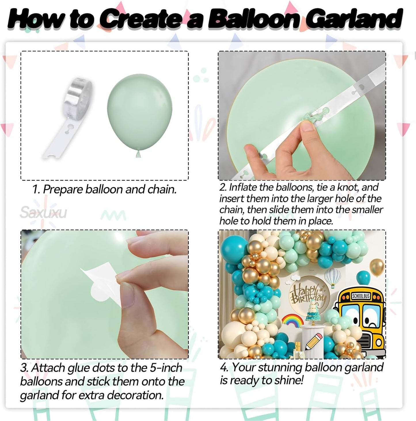 Teal Balloons Arch Kit, Teal Green Balloon Garland Arch Kit, Macaron Teal Blue Retro White Metallic Gold Balloons For Birthday Baby Shower Back To School Theme Party Wedding Decorations Supplies