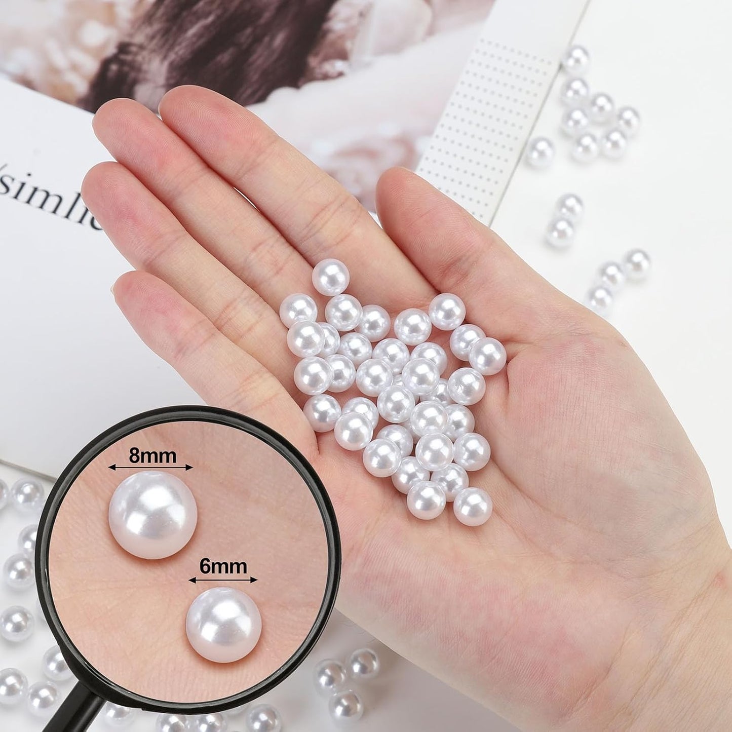 2200 Pcs Undrilled Holeless ABS Faux Pearl Beads for Vase fillers, No Hole Round Pearls for Cosmetic Boxes, DIY Parts, Table Scatter, Wedding, Birthday Party Home Decorating (White, 6mm)