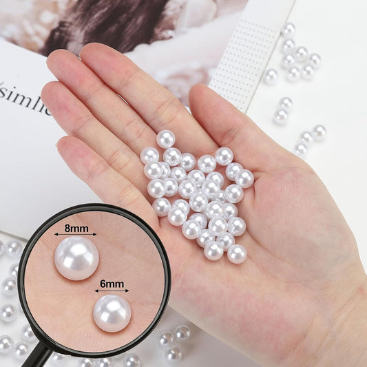 980pcs Undrilled Holeless ABS Faux Pearl Beads for Vase fillers, No Hole Round Pearls for Cosmetic Boxes, DIY Parts, Table Scatter, Wedding, Birthday Party Home Decorating (White, 8mm)