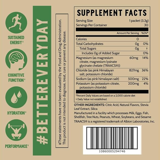 Earth Fed Muscle Elixir Citrus Electrolytes Powder Packets – Sugar-Free Electrolytes, Gluten Free, Zero Calorie Hydration Drink Mix with Himalayan Salt, 3X Electrolytes - 30 Sticks