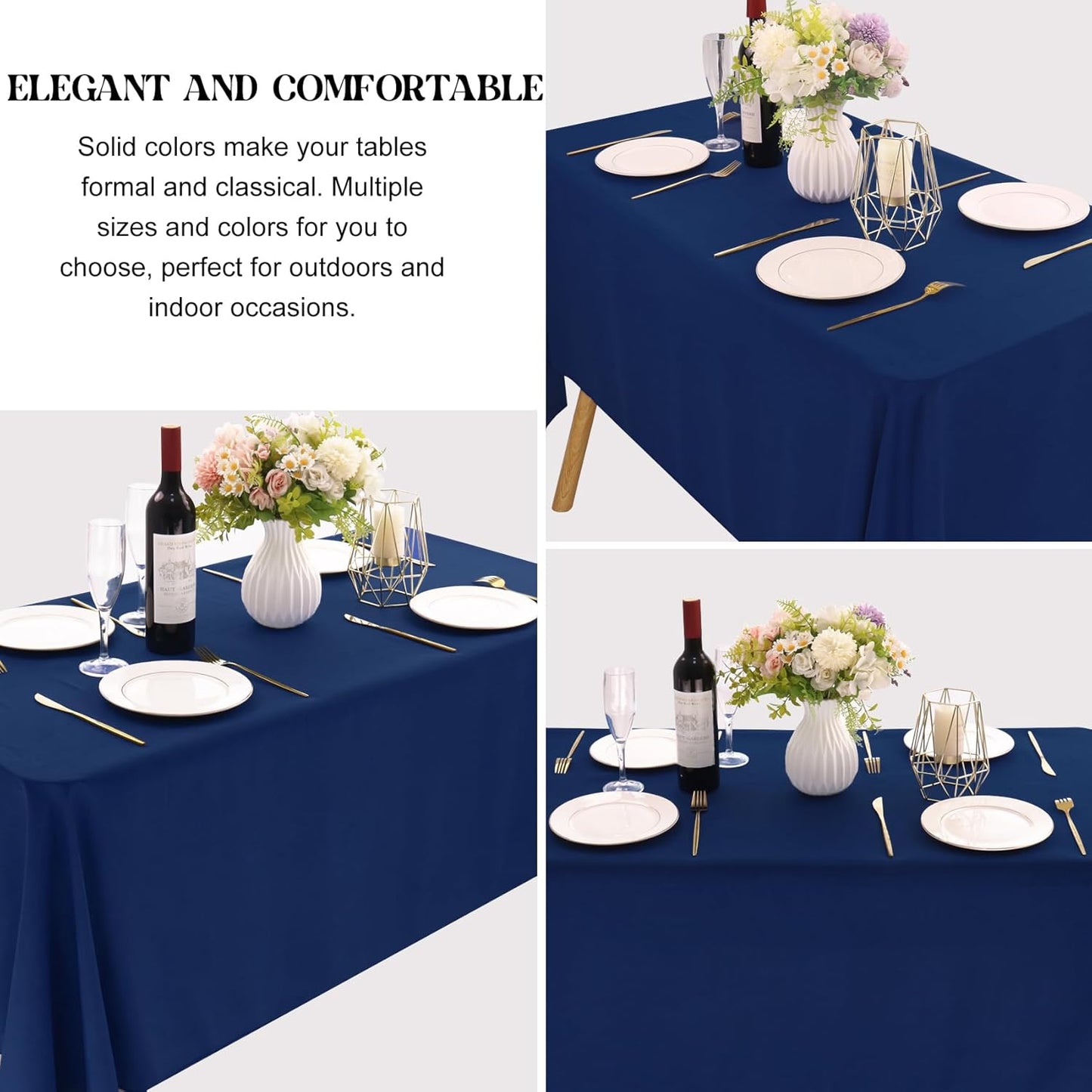 4 Pack Rectangle Tablecloth 60x126 Inch Navy Blue Washable Polyester Table Cover for Wedding Dining Table Buffet Parties Banquet Decor