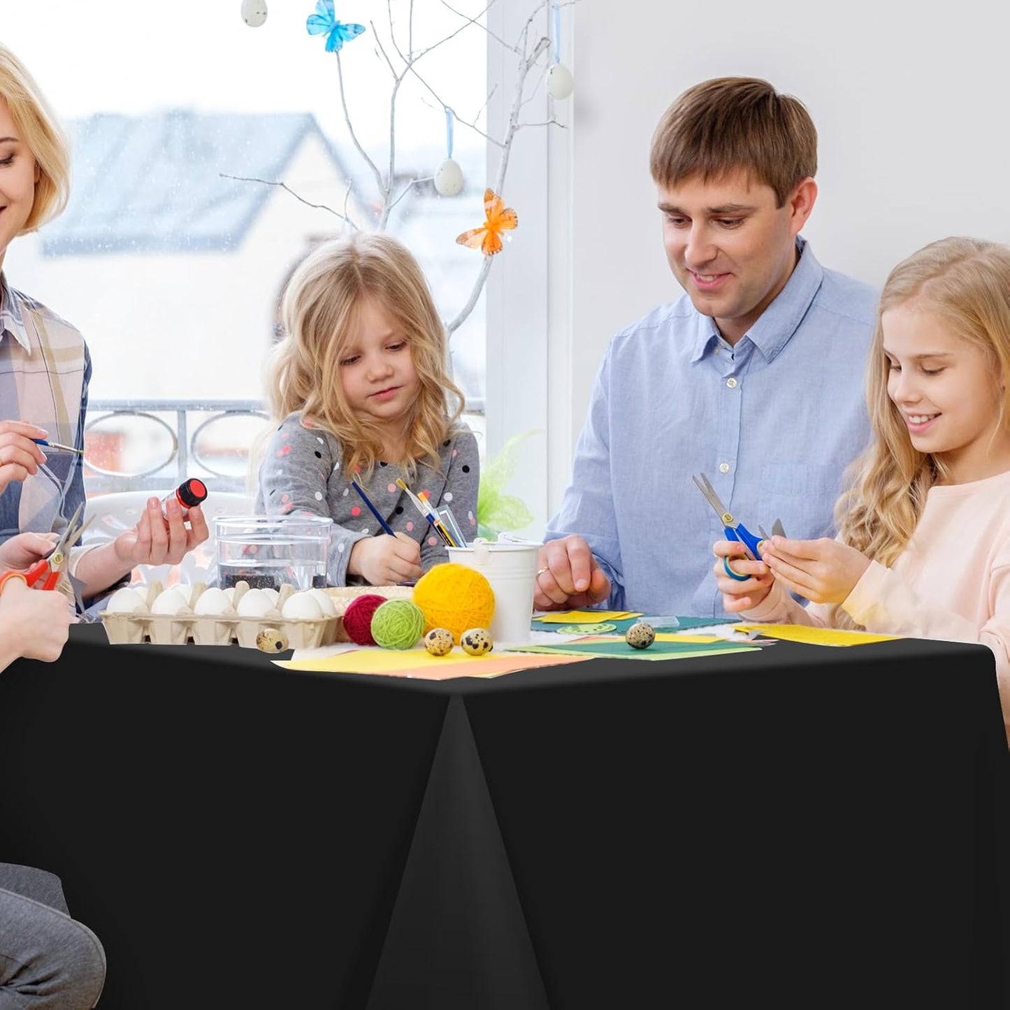 6Pcs Black Rectangle Tablecloth,Disposable Plastic Table Cloth,Waterproof Black Table Cover for Graduation Birthdays Weddings Anniversary Party Decorations,54 x 108 Inch