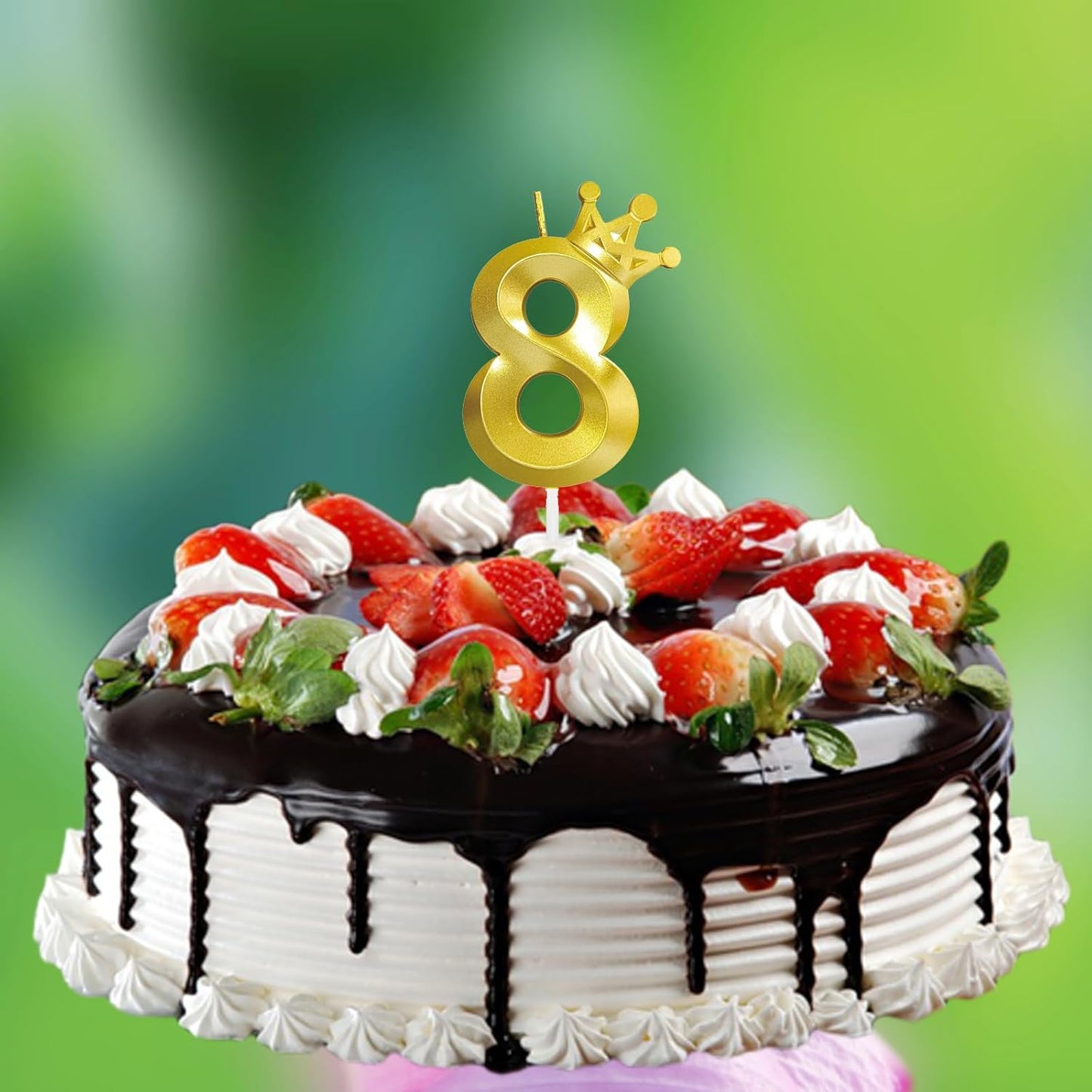 Number 8 Birthday Candle Eight Years Old Happy Birthday Number Candles Cake Topper Decorations 3D Crown (Crown-8, Gold)