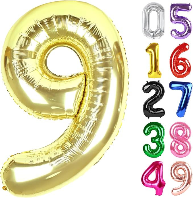 Light Gold Number 9 Balloon 40 Inch, 9th Birthday Party Decorations for Children, Giant 9 Foil Balloon for Party Supplies