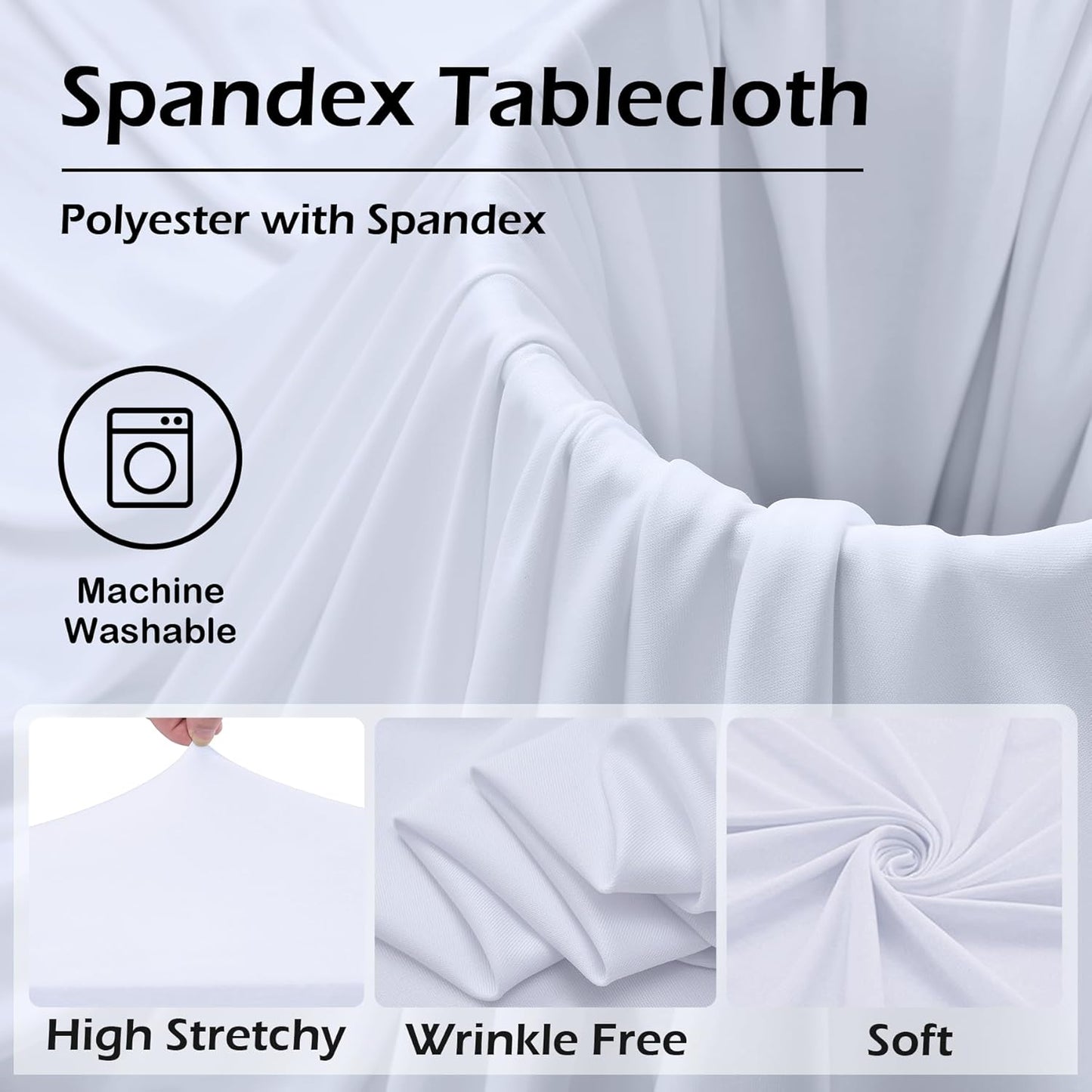 12 pk White Spandex Table Cloth Rectangle 6ft with Ruffle Skirt,Wrinkle Free High-Stretch Fitted Tablecloths for 6 Foot Rectangle Tables,Elastic Spandex Table Covers 6 ft for Parties Weddings Banquet