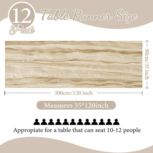 12 Pack 10FT Beige Cheesecloth Table Runner 35x120 Inch Gauze Rustic Boho Fall Table Runner Cheese Cloth for Thanksgiving Wedding Decor Birthday Party Bridal Baby Shower Table Centerpiece Decoration