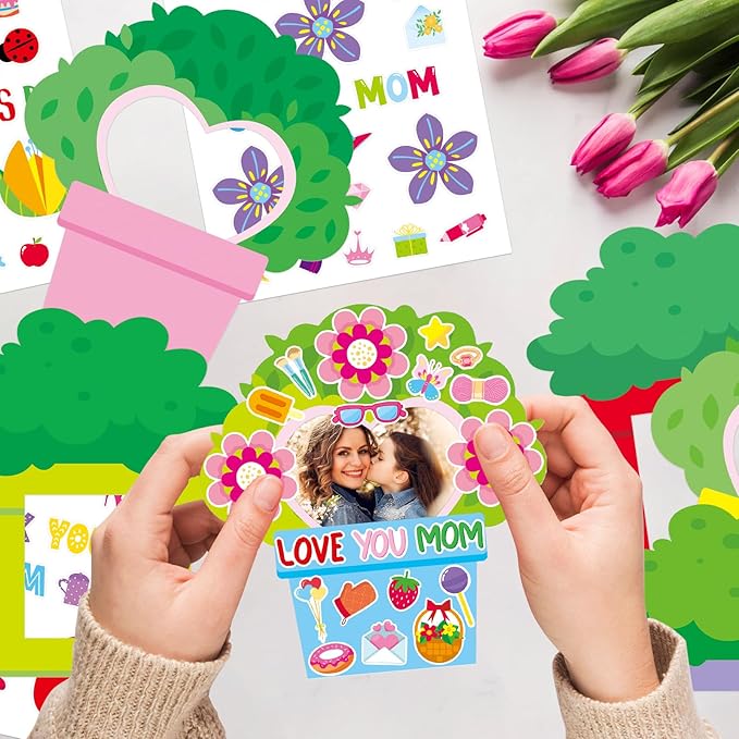 Luckyhern 30 Pack Happy Mothers Day Photo Frame Craft Kits for Love You Mom Picture Frame Crafts Flowers Paper Photo Frames Classroom Party Decoration (Mothers Day)