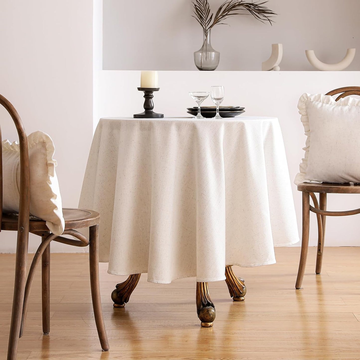ISAENNE Ivory White Tablecloth for Round Tables,Linen Table Cloth Solid Color Plain Simplicity,Heavy Durable Table Cover for Dining Kitchen Decor Party Banquet,Diameter 67"