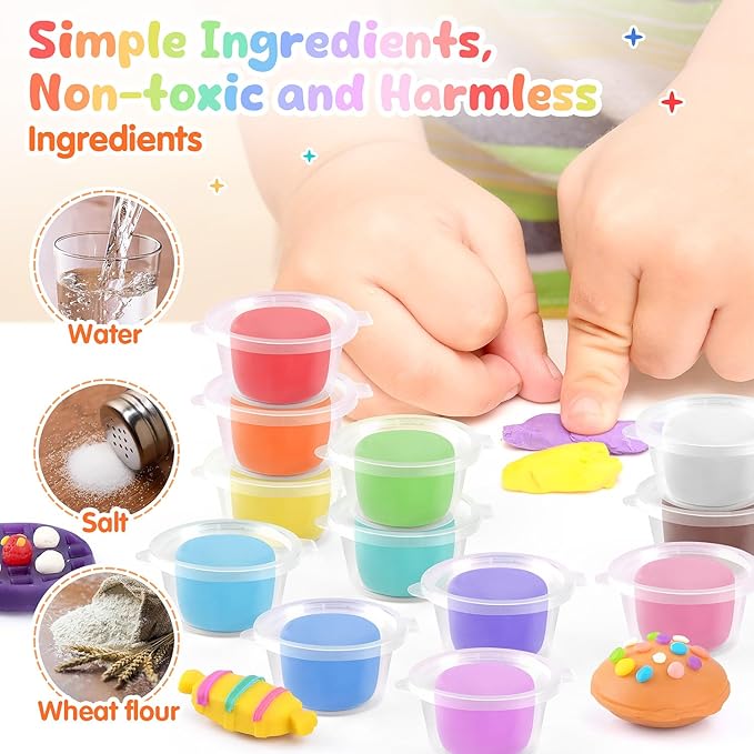 4 in 1 Color Dough Set Kitchen Creations with Ice Cream/Cake/Noodle/Hamburger Maker Machine, Arts Crafts Play Food Toys Tools Kit for Boys Girls Kids Toddlers Ages 3+ , 24 Dough