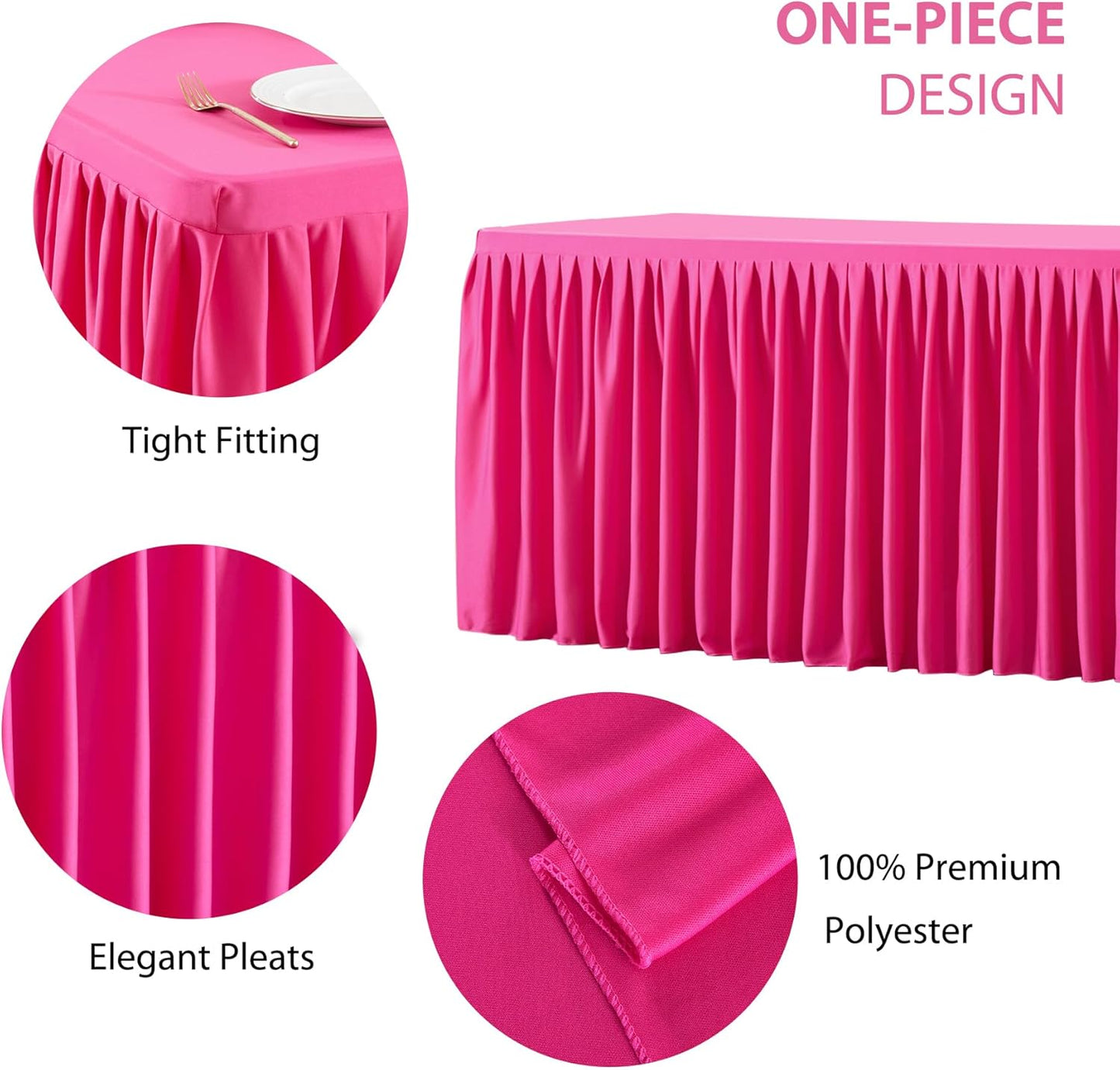 1 Pack Hot Pink Rectangle Table Clothes for 4 Foot Tables, Polyester Wrinkle Free Fitted Tablecloths 4ft Stretch Table Cover with Skirt for Wedding, Birthday, Parties, Trade Show, Craft Show