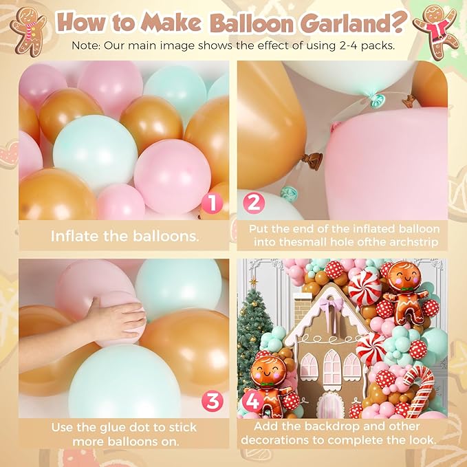 160Pcs Christmas Balloon Arch Garland Kit Xmas Pastel Pink Green Brown Latex Balloons Gingerbread Man Candy Cane Foil Balloons Arch Kit for Christmas New Year Party Birthday Party Decorations