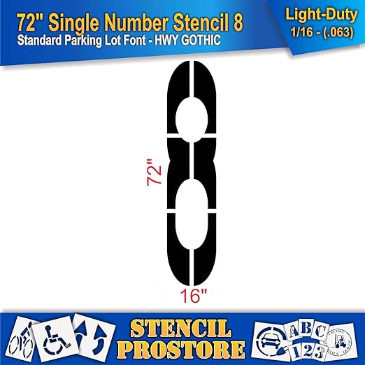 Pavement Stencils - 72 inch Single Number Stencil - 8-72" x 16" x 1/16" (63 mil) - Light-Duty