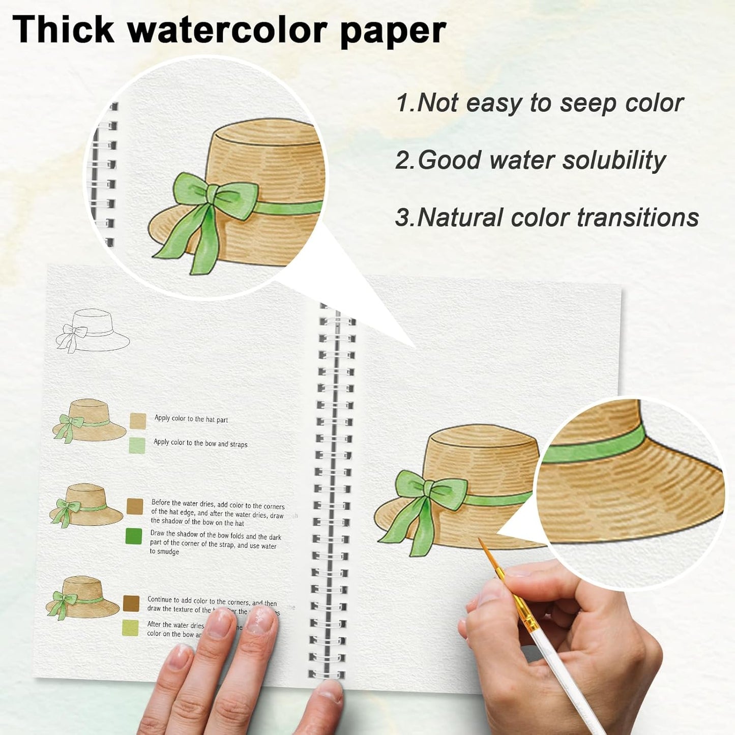 Watercolor Workbooks with Step by Step for Adults Teens - Beginner Watercolor Workbook with 12 Coloring Book Pages -100% Cotton 300gsm/140lb Watercolor Paper (Garden)