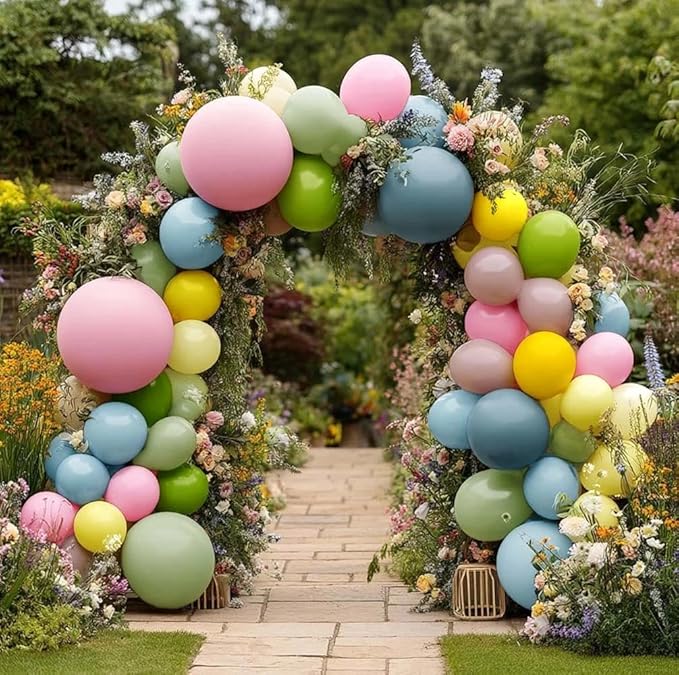 Colorful Balloon Arch Double Stuffed Latex Blue Yellow Green Pink Balloons Wildflower Balloon Garland for Spring Flower Birthday Baby Shower Easter Garden Candy Party Decoration