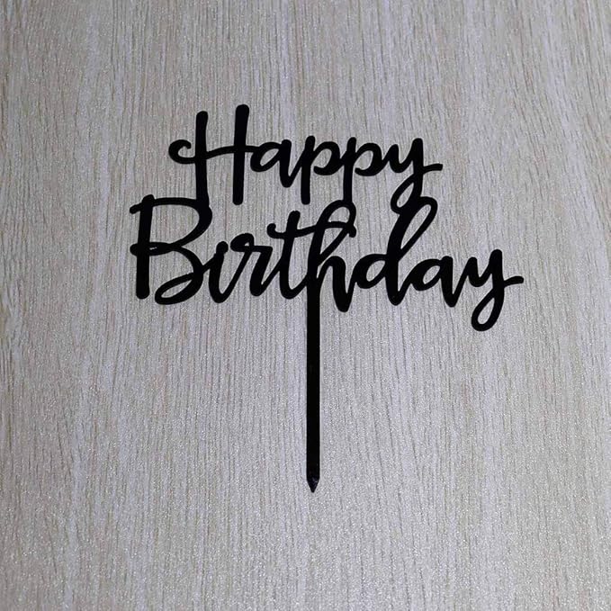 Happy Birthday Cake Topper, Birthday Party Decorations, Black Acrylic