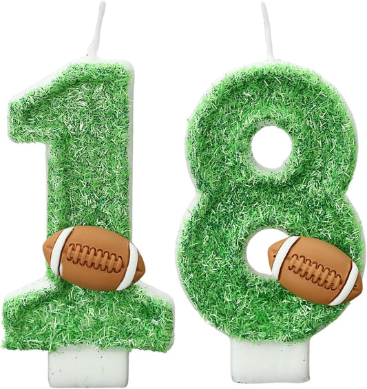 Football Birthday Number Candles for Cake Green Number 18 Candle Football Cake Topper Cupcake Topper for Football Birthday Party Decorations Supplies Favors
