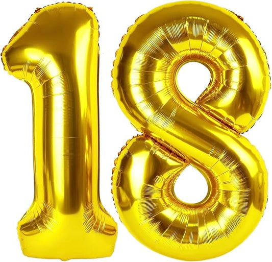 Gold Number 18 Balloon 40 inch, 18 Number Balloons, 18th Gold Birthday Decorations, 18 Year Old Girls Boys Golden Party Supplies