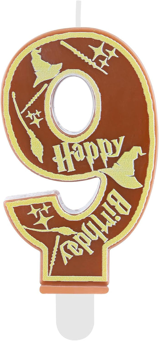 Brown Magical Wizard Party Birthday Candles Number 9 Candle Cake Topper Wizard School Themed Happy 9th Birthday Cake Decorations for Boys Girls Kids Party Favors Supplies Decorations Gifts