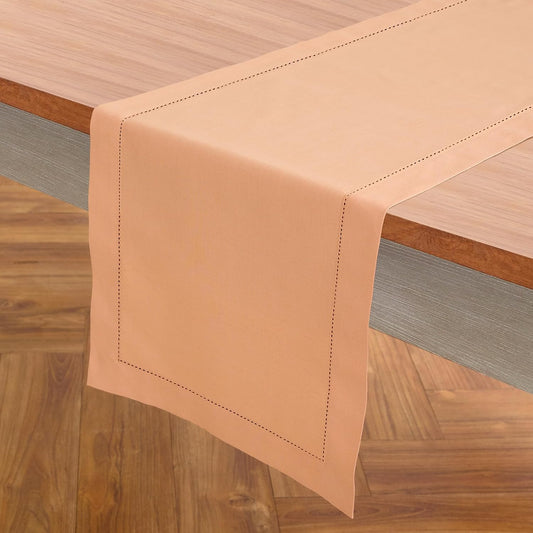 Solino Home Cotton Linen Table Runner 36 Inches - Peach Bloom Hemstitch Table Runner 14 x 36 Inch Ideal for Dresser and Coffee Tables