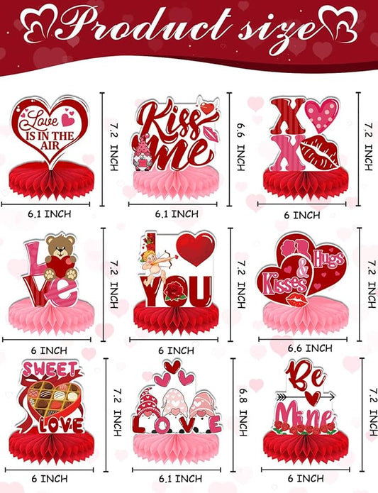 Centerpiece for Table Decorations, 9 Pcs 3D Honeycomb Certerpieces for Party Supplie(Valentines Day)