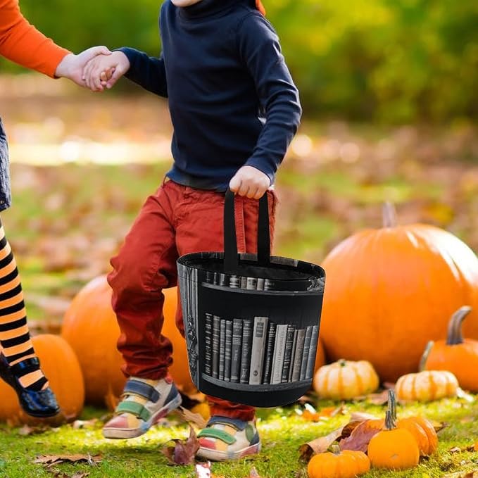 Halloween Candy Bucket - Goth Bookshelf Trick Or Treat Candy Bag, Gift Bag for Party Favor Supplies