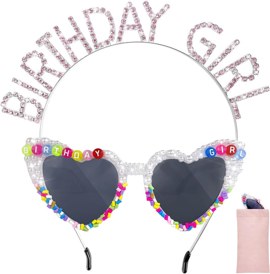Birthday Sunglasses with Birthday Girl Crown, Birthday Glasses Birthday Headband Birthday Tiara for Women, Birthday Gifts Accessories Decorations