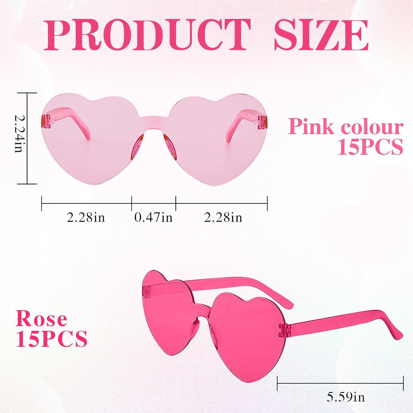 30PCS Heart Shaped Sunglasses Candy Color Rimless Glasses Cute Fun Colored Rave Party Sunglasses Party Favors
