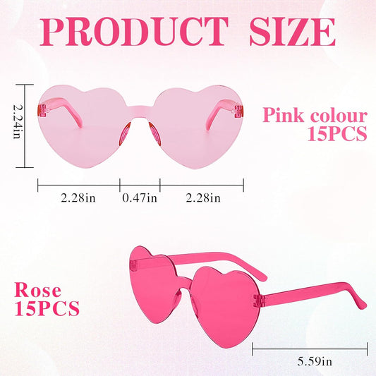 30PCS Heart Shaped Sunglasses Candy Color Rimless Glasses Cute Fun Colored Rave Party Sunglasses Party Favors