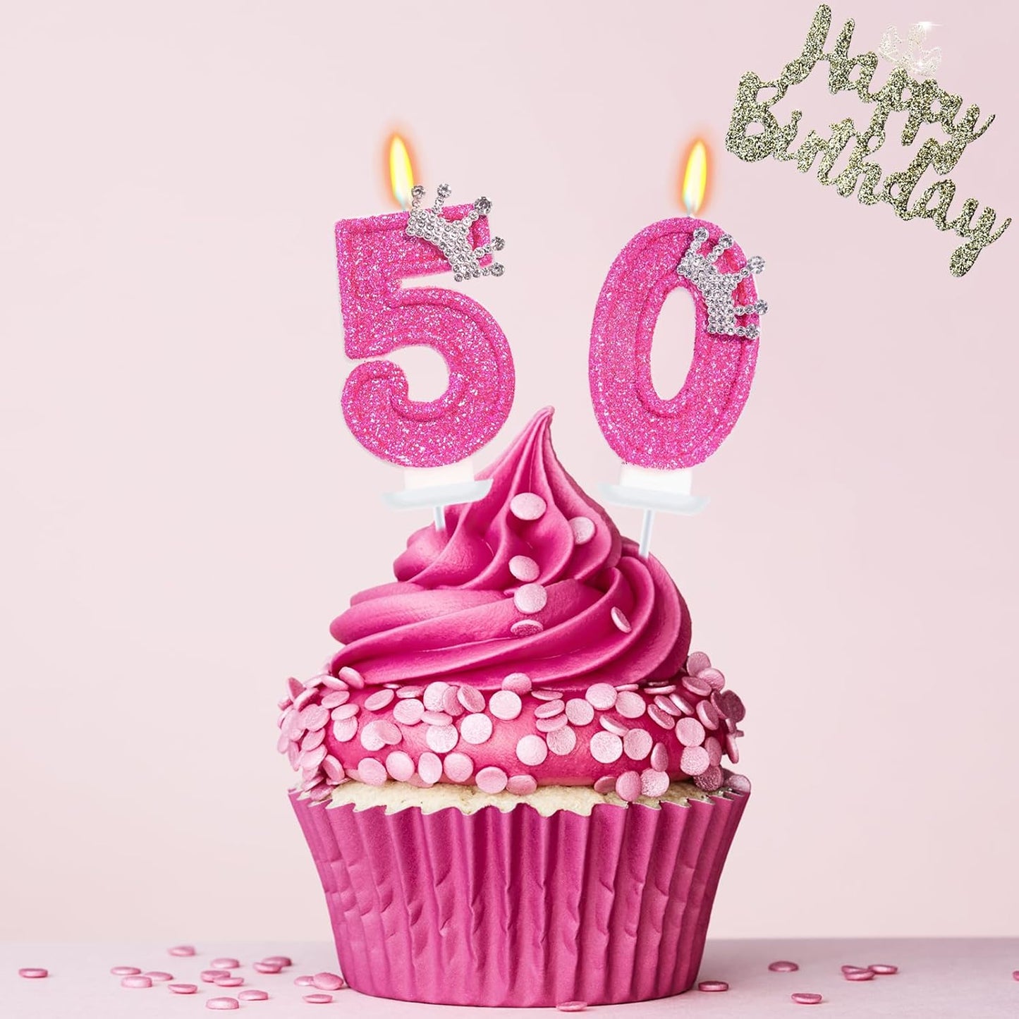 Birthday Candle for Cake, Crown Rose Number Candles, 2.76 inch Number Happy Birthday Candle, Cake Topper Decoration for Birthday Party (Number 50)