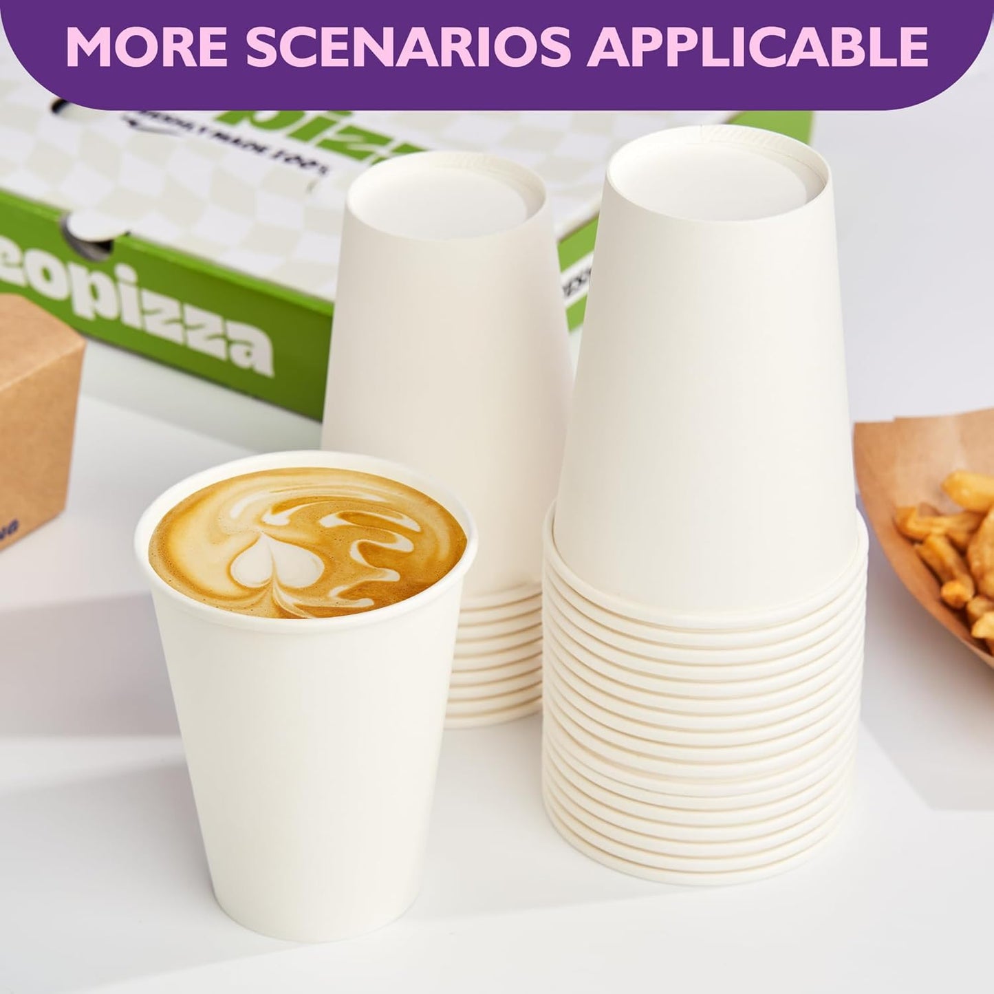 12 oz White Paper Coffee Cups, Disposable Hot Cups for Coffee, Tea, Cocoa, Beverages, 300 Pack