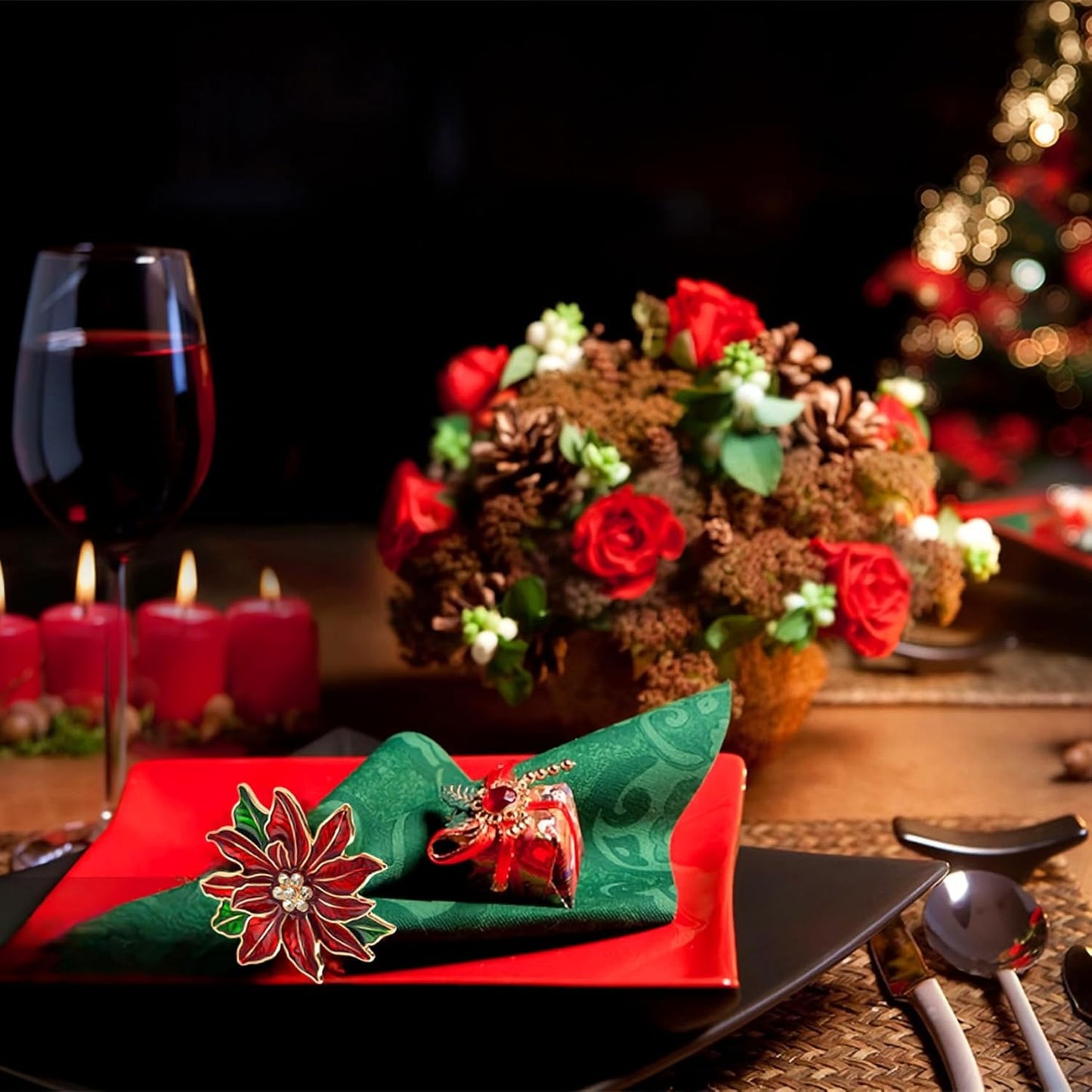 Christmas Napkin Rings Set of 6 Poinsettia Napkin Rings Christmas Napkin Holder for Cloth Napkins