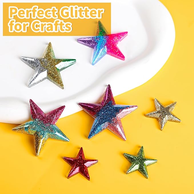 LEOBRO Fine Glitter, 24 Colors Glitter for Crafts, Resin, Nail Body, DIY Party Decorations