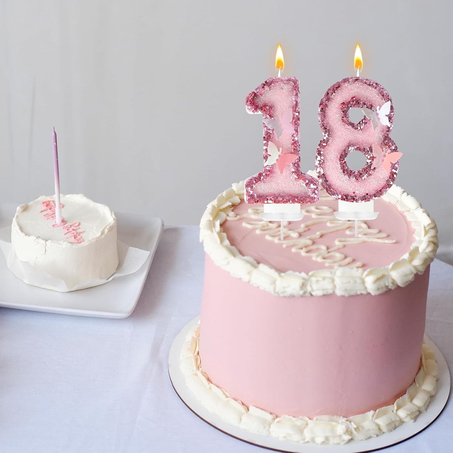 18Th Birthday Candles，Glitter Butterfly Cake Toppers Pink Sequins Wedding Numeral Cupcake Decorations，Suitable for Girl and Boy Wedding Cakes, Party Celebrations, Birthday Decorations (18)