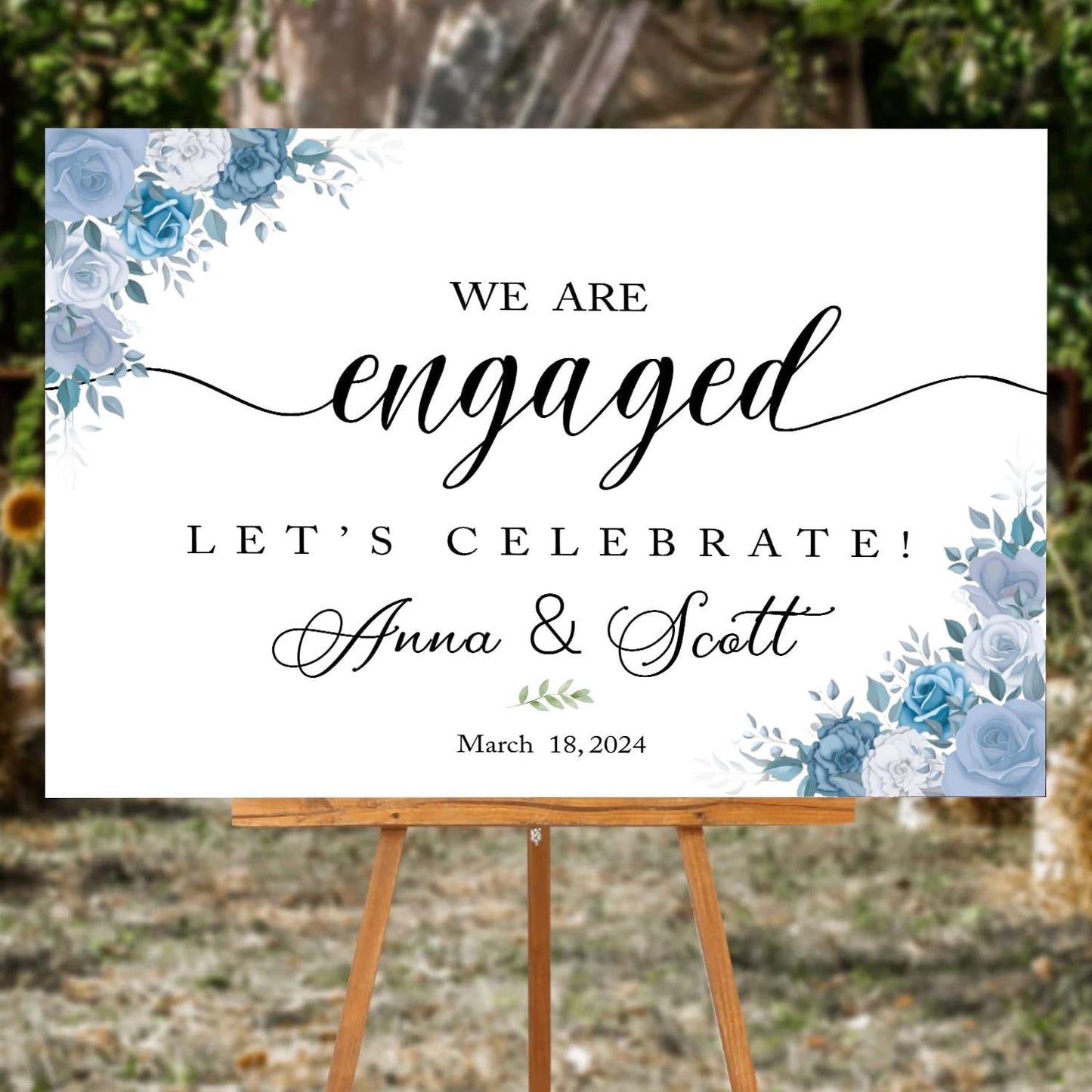 Dusty Blue Engagement Decor, Rustic Engagement Sign, 12x18 inches, Plastic, Full Size