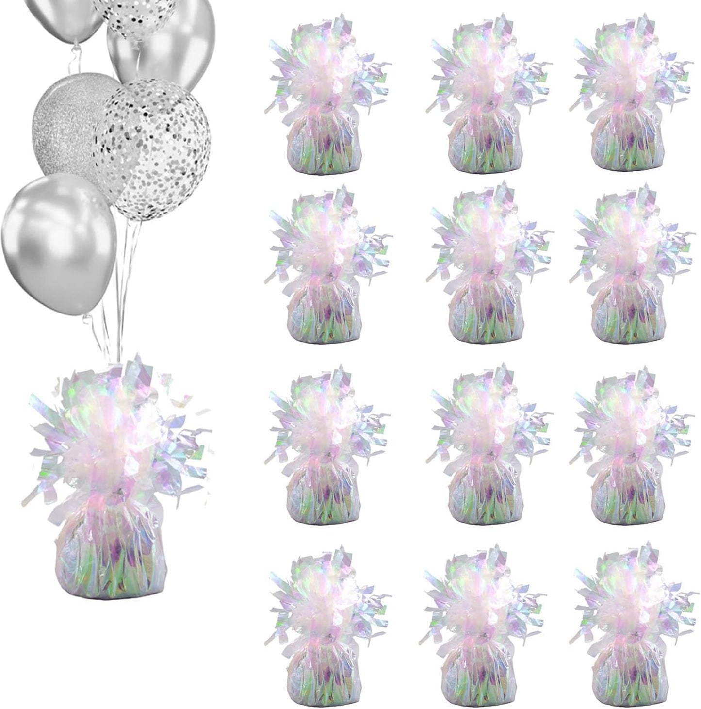 Balloon weights, 12 pieces, aluminum foil, suitable for birthday parties, gatherings, weddings, dinners and other occasions, weight 0.36bl (Lridescent)