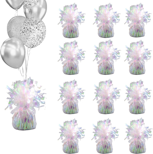 Balloon weights, 12 pieces, aluminum foil, suitable for birthday parties, gatherings, weddings, dinners and other occasions, weight 0.36bl (Lridescent)