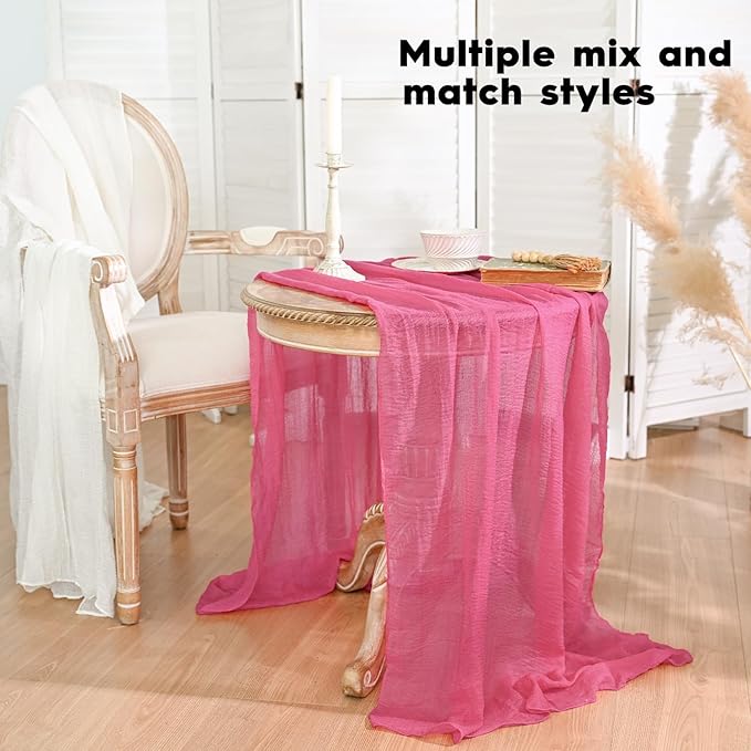 Artoid Mode Boho Cheesecloth Gauze Rose Red Wedding Table Runner, 120 Inch Seasonal Fabric Kitchen Dining Holiday Table Decor for Home Party Indoor