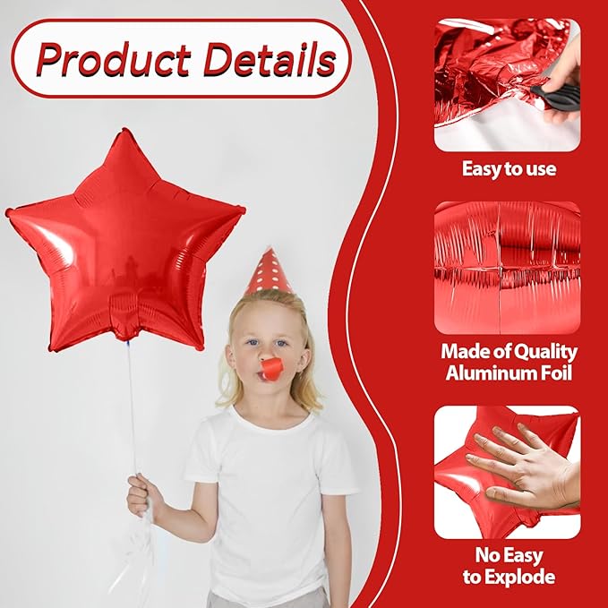 Red Green Gold Star Foil Balloons, 10PCS Xmas Foil Stars Shape Balloon, 18 Inch Large Metallic Stars Balloons Helium Pentagram Balloon for Birthday, Christmas, New Year, Baby Shower Party Decoration