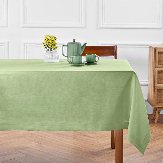 Solino Home Linen Tablecloth 60 x 120 Inch - 100% Pure Linen Laurel Green Table Cloth for Rectangle Tables - Fete, Machine Washable Tablecloth for Fall, Autumn, Thanksgiving