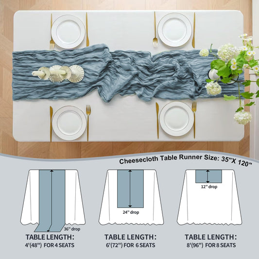 GARIG Single Dusty Blue Table Runner for Summer, 10FT Boho Sheer Spring Gauze Cheesecloth Table Runner 35x120Inch for Mother's Day Wedding Party Baby Bridal Shower Birthday Home Decor