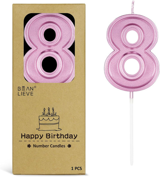 BEAN LIEVE Rose Gold Birthday Candles Number 8, Rose Gold Number Candles, Cake Number Candles for Birthday Parties and Wedding Anniversary Celebrations