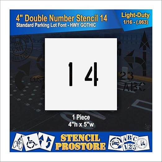 Pavement, Curb, and WheelStop Stencils - 4 inch Double Number Stencil - (14) - 4" x 4" x 1/16" (63 mil) - Light-Duty