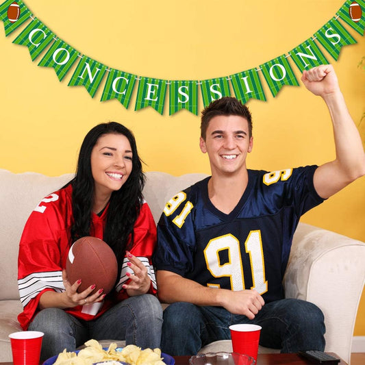 Football Party Concessions Banner Garland – Pre-Strung Super Bowl Game Day Decoration