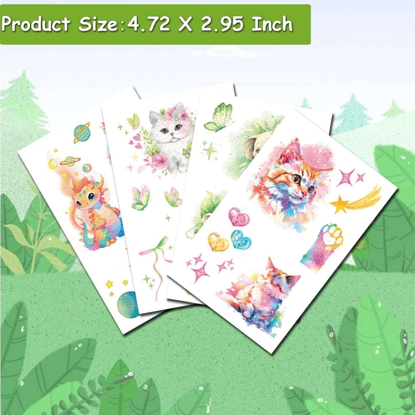 Glitter Animals Tattoos for Kids, 12 Sheets Glitter Dragon Cat Panda Tiger Elephant Panda Giraffe Temporary Tattoos for Kids Animals Themed Party Birthday Party Supplies Gifts Decoration