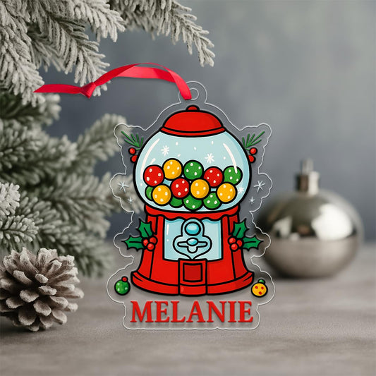 Custom Gumball Machine Ornament, Personalized Retro Christmas Ornament, Candy Lovers Gift, Unique Holiday Keepsake, Vintage Xmas Decoration Acrylic Ornament – Personalized