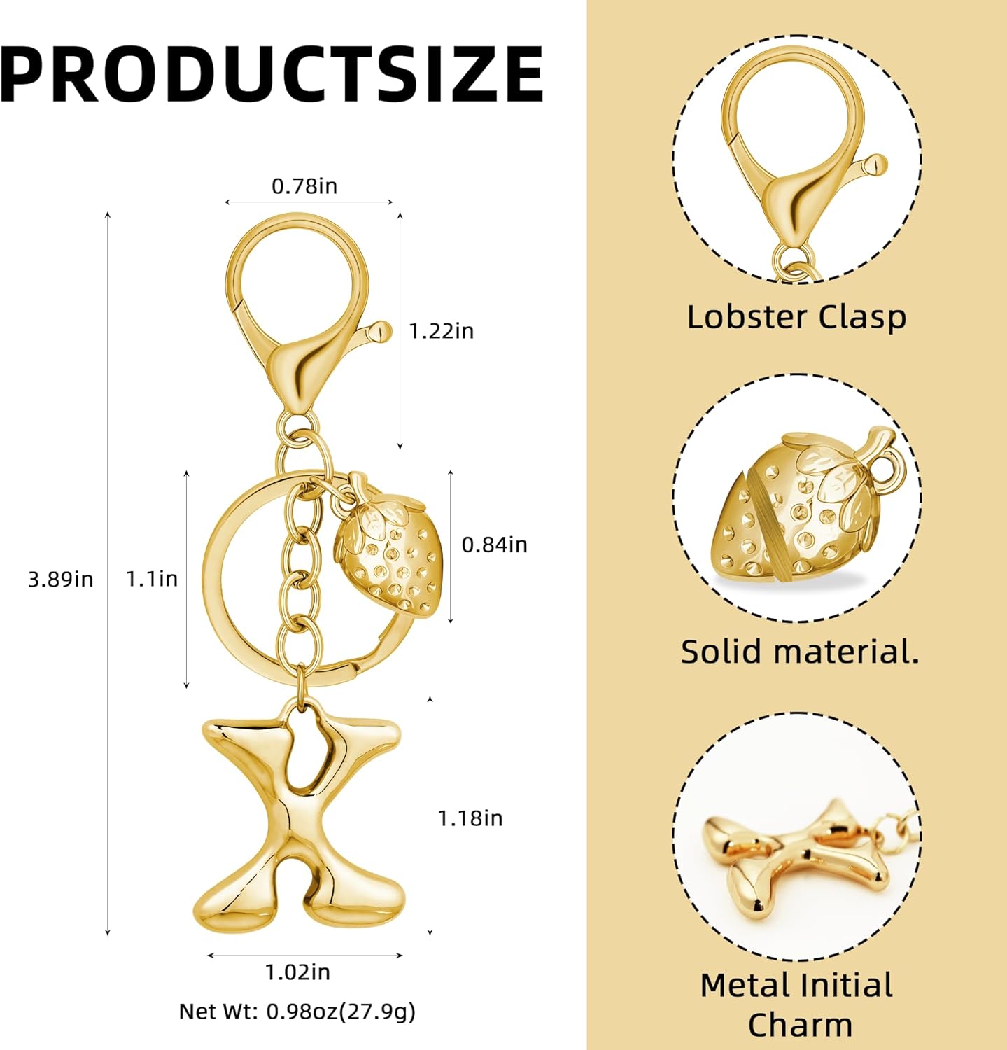 Gold Bubble Heart Initial Bag Charms for Handbags – Cute Initial Letter Keychain for Women, Purse Charms, Gold Gift